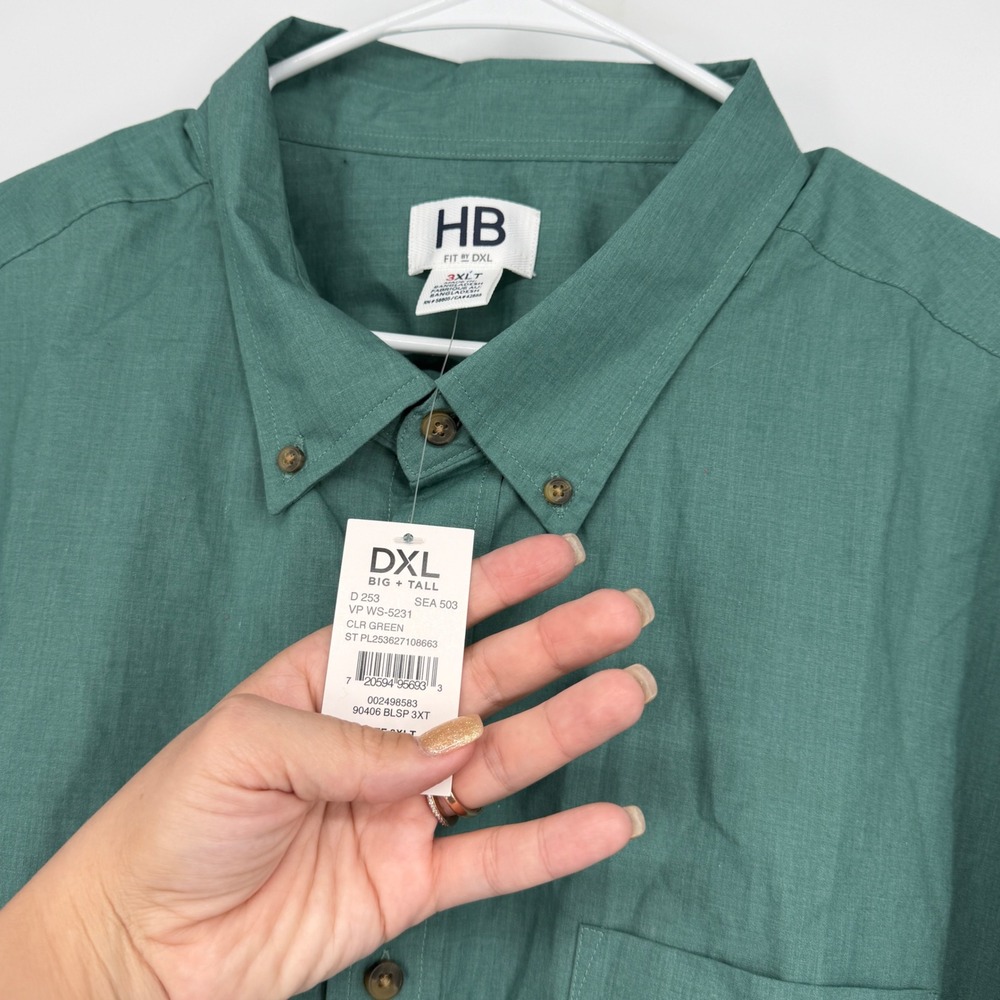 HB Fit by DXL Green Button Down Shirt 3XLT NWT Big Tall Short Sleeve - Picture 4 of 6